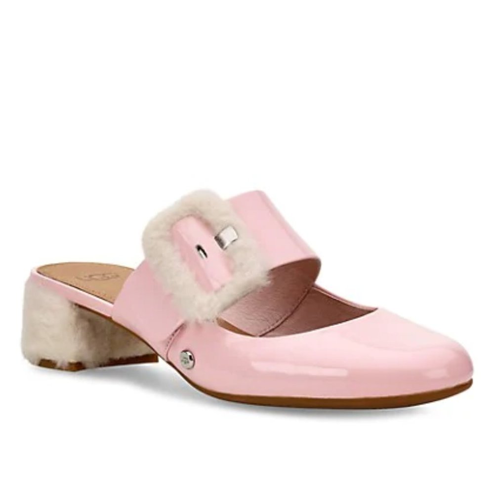 Ugg Genuine Shearling Hayden Block Heel Shoes, Size 6 Pink & Natural Off